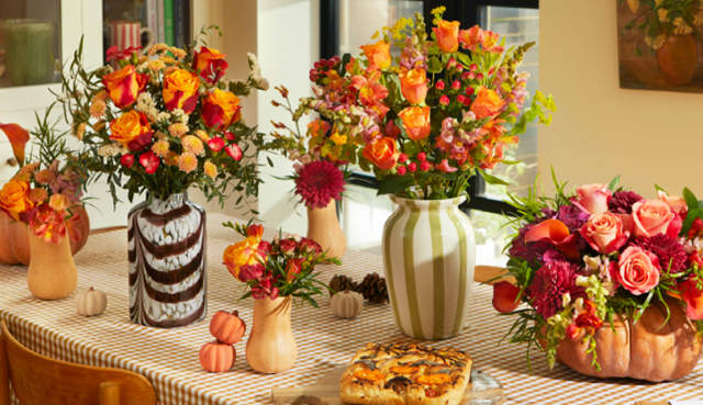 Autumnal floral display on table